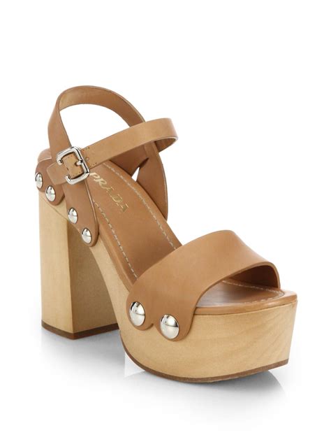 prada wedge sandal brown|prada chunky heel sandal.